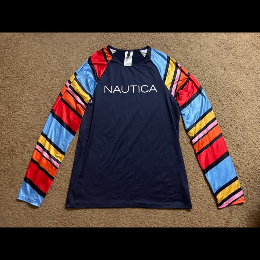 NAUTICA Newport Stripe RASHGUARD SPF 30+ PROTECTION WOMEN'S SHIRT LONG SLEEVE S